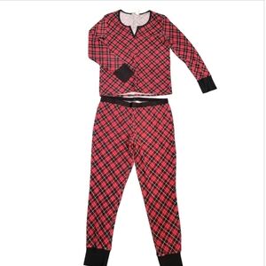 Victoria's Secret Red and Black Plaid Pajama Set Thermal Henley Chriatmas Sz XL